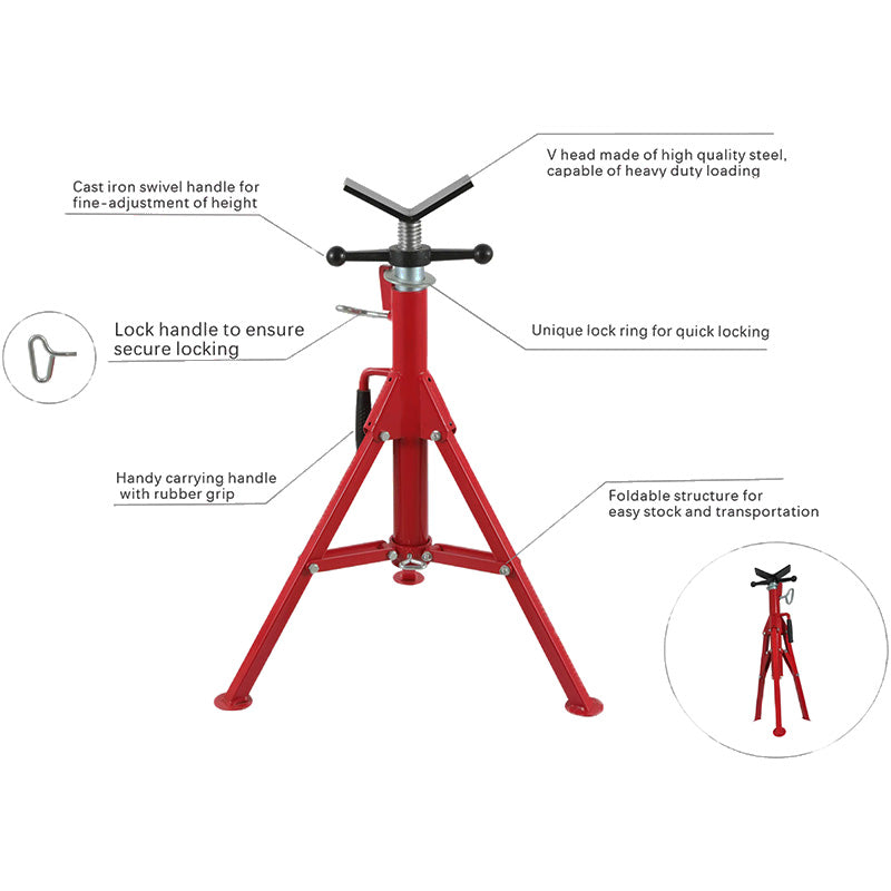 V-Head Steel Pipe Stands 12 Inch Adjustable Height 28"-52" Durable Pipe Jack Stand For Sale