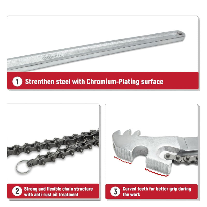 24 Inch Heavy Duty Carbon Steel Chain Pipe Wrench Adjustable Large Chain Oil Filter Wrench