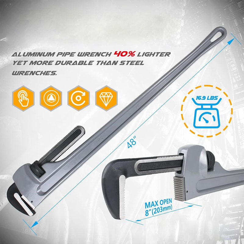 48 Inch Aluminum Pipe Wrench + 60 Inch Pipe Wrench Adjustable Plumber Tool for Sink Faucet Toilet Bowl Bathroom Kitchen Drainer Repair Installation