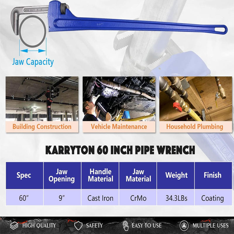 48 Inch Aluminum Pipe Wrench + 60 Inch Pipe Wrench Adjustable Plumber Tool for Sink Faucet Toilet Bowl Bathroom Kitchen Drainer Repair Installation