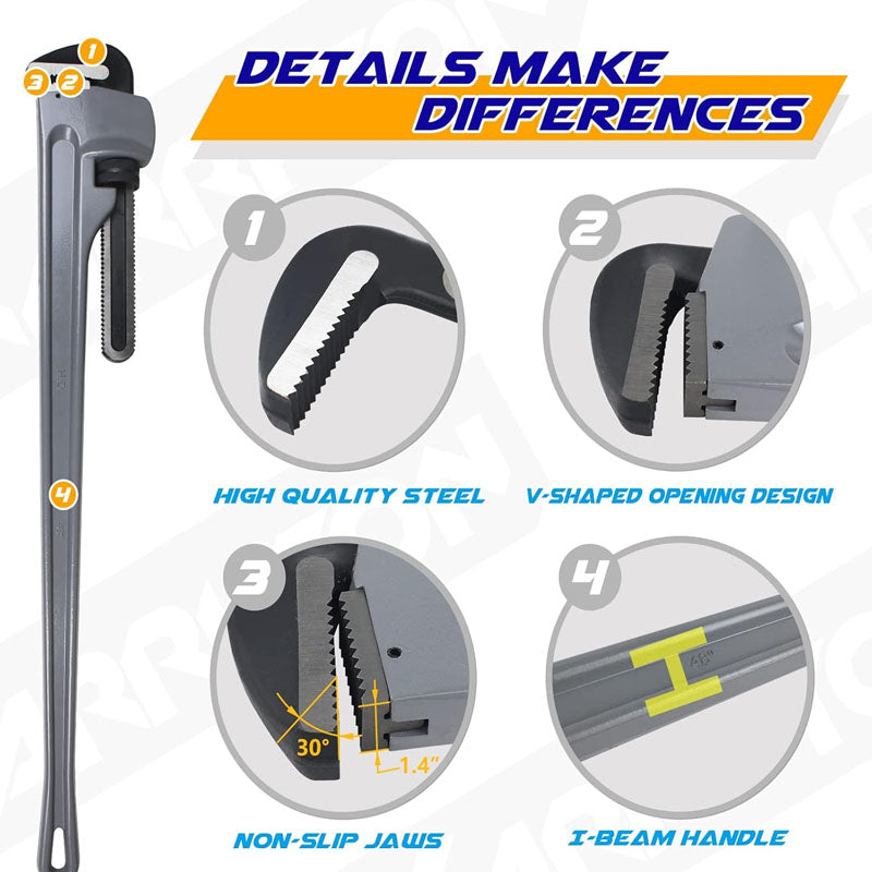48 Inch Aluminum Pipe Wrench + 60 Inch Pipe Wrench Adjustable Plumber Tool for Sink Faucet Toilet Bowl Bathroom Kitchen Drainer Repair Installation