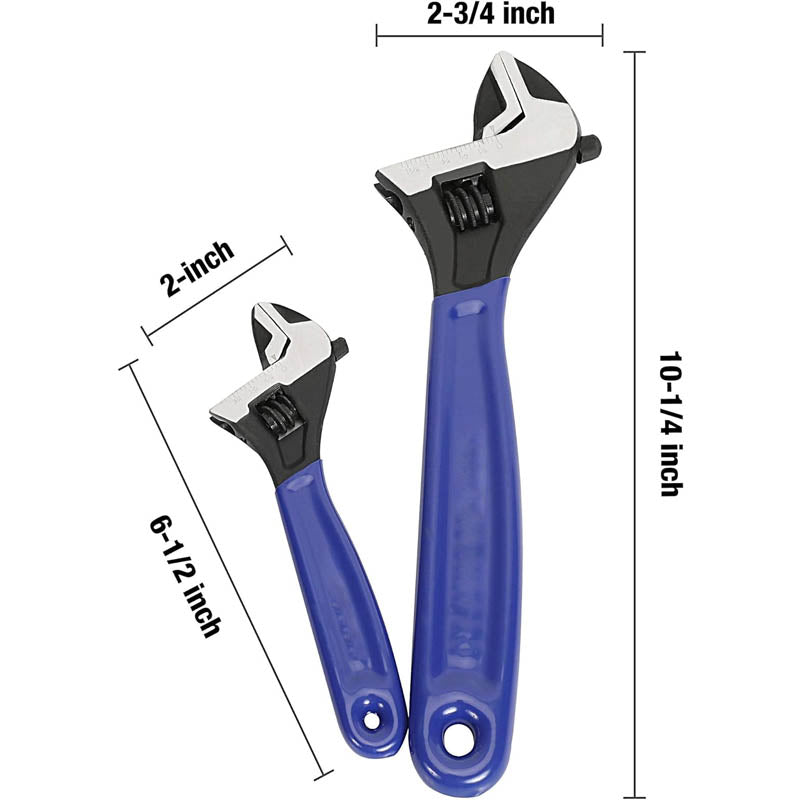 Pipe Wrench 2-piece Adjustable Wrench Set 6-Inch & 10-Inch Metric & SAE Scales Cr-V Steel for Home Garage Workshop
