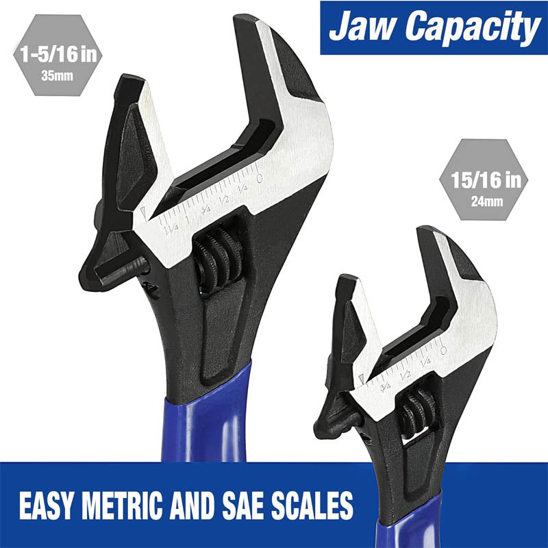 Pipe Wrench 2-piece Adjustable Wrench Set 6-Inch & 10-Inch Metric & SAE Scales Cr-V Steel for Home Garage Workshop