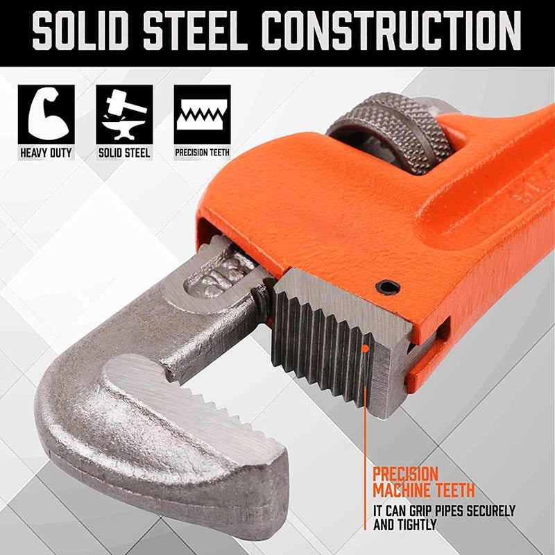 4-Piece Pipe Wrench Set 8" 10" 12" 14" Aluminum Straight Pipe Wrench Adjustable Plumbing Wrench with Storage Bag