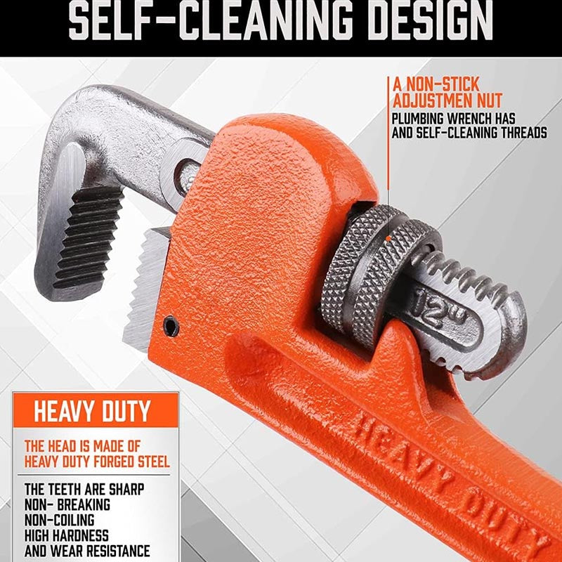 4-Piece Pipe Wrench Set 8" 10" 12" 14" Aluminum Straight Pipe Wrench Adjustable Plumbing Wrench with Storage Bag