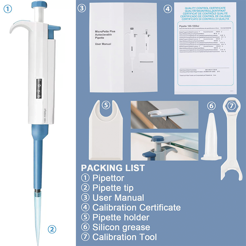 Lab Micropipette, 50-200ul, Adjustable Volume Single Channel Pipettors For laboratories, hospitals, medical teaching professionals