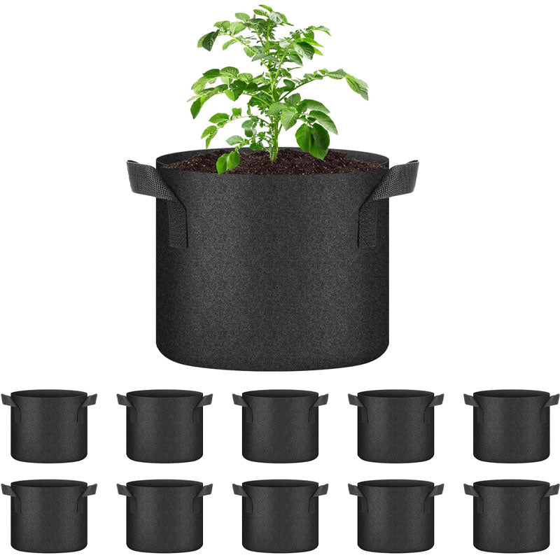 Plant Grow Bags 5 Gallon, Plant Pots 10 Pack With Handles, Ventilated Non-Woven For Vegetables, Herbs And Flowers