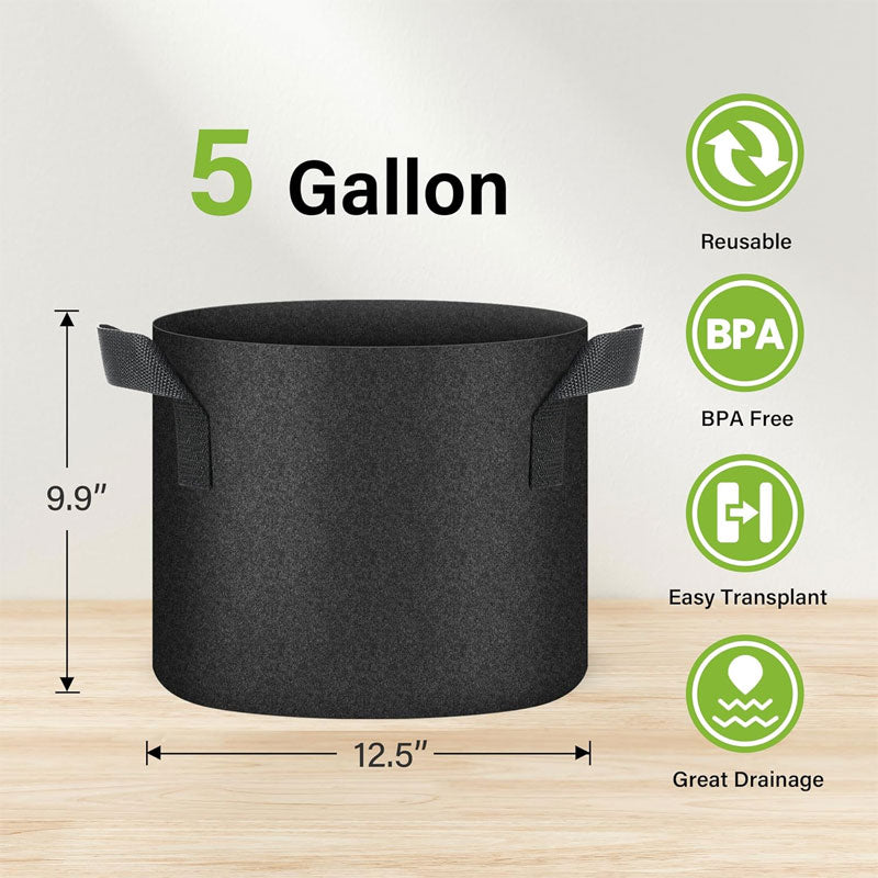 Plant Grow Bags 5 Gallon, Plant Pots 10 Pack With Handles, Ventilated Non-Woven For Vegetables, Herbs And Flowers