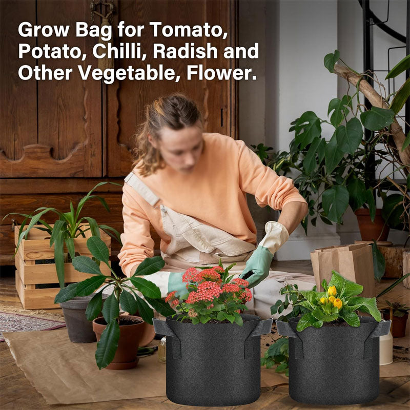 Plant Grow Bags 5 Gallon, Plant Pots 10 Pack With Handles, Ventilated Non-Woven For Vegetables, Herbs And Flowers