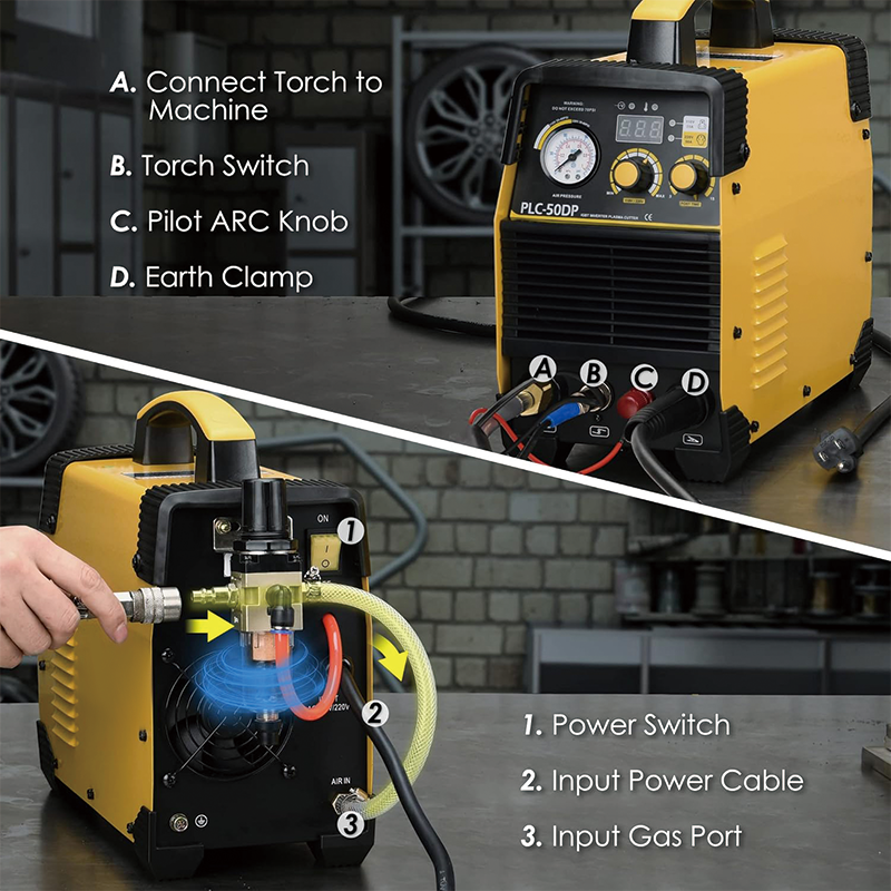 Pilot Arc Plasma Cutter,50Amp High Frequency Non-Touch Pilot Arc Digital Plasma Cutter,110V/220V Dual Voltage Inverter Metal Cutting Equipment for 1/2" Clean Cut Aluminum and Stainless Steel