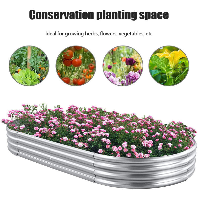 Oval Outdoor Galvanized Sheet, Garden Planting Bed Multi-Functional Garden Elevated