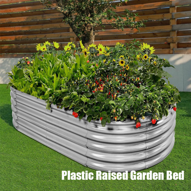 Oval Outdoor Galvanized Sheet, Garden Planting Bed Multi-Functional Garden Elevated