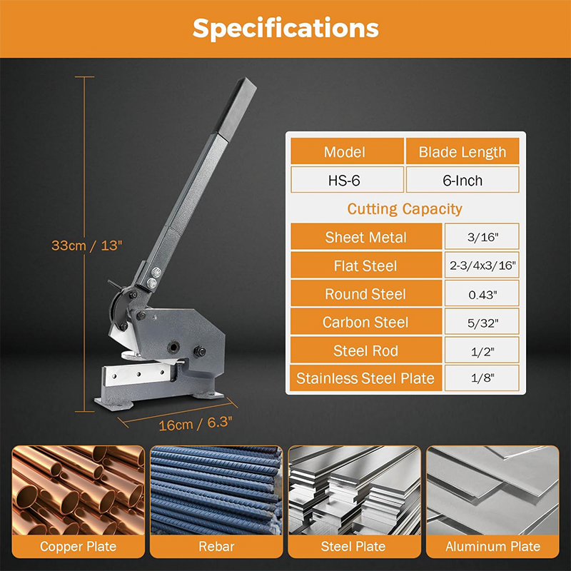 6" Manual Hand Plate Shear, Metal Shears, Cutter Scissors Heavy Duty Roll Press Machine for Crafts Thick Steel Crafting, DIY Enthusiasts