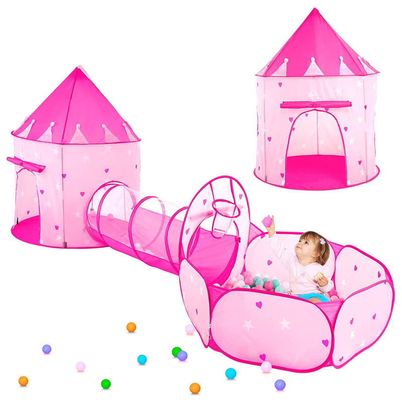 tent and ball pit 3-Piece Kids Play Tent For Girls With Ball Pit, Crawling Tunnel, Princ– My  Store