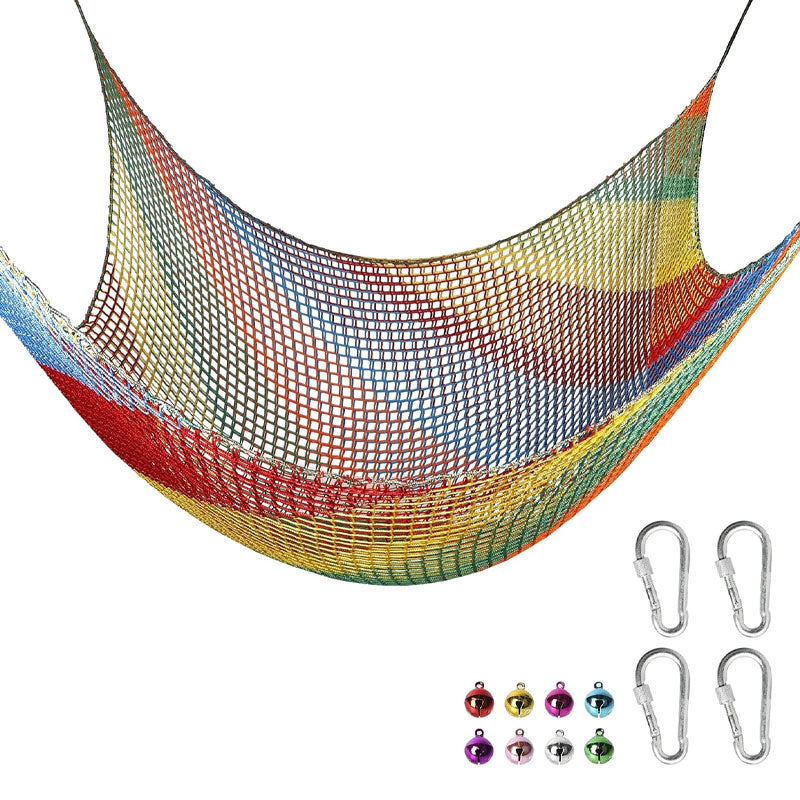 Playground Safety Net 14.7' x 9.8', Children's Double Layer Climbing Cargo Net For Tree House, Backyard, Rainbow Rope Bridge Net
