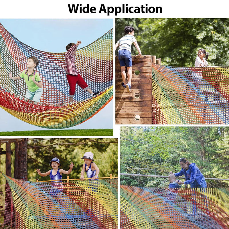 Playground Safety Net 14.7' x 9.8', Children's Double Layer Climbing Cargo Net For Tree House, Backyard, Rainbow Rope Bridge Net