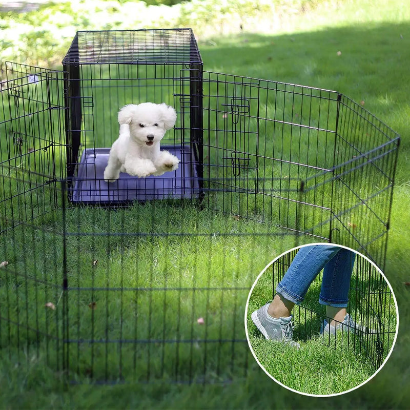 8 Piece 24-Inch Foldable Heavy-Duty Large Dog Playpen Dog Run Kennel Outdoor Temporary Dog Fence