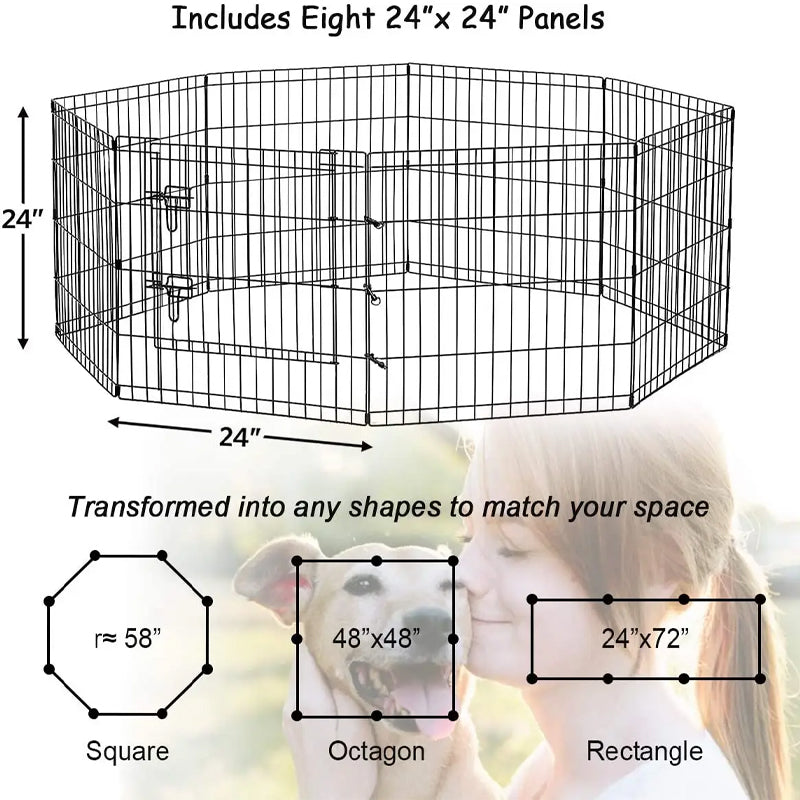 8 Piece 24-Inch Foldable Heavy-Duty Large Dog Playpen Dog Run Kennel Outdoor Temporary Dog Fence