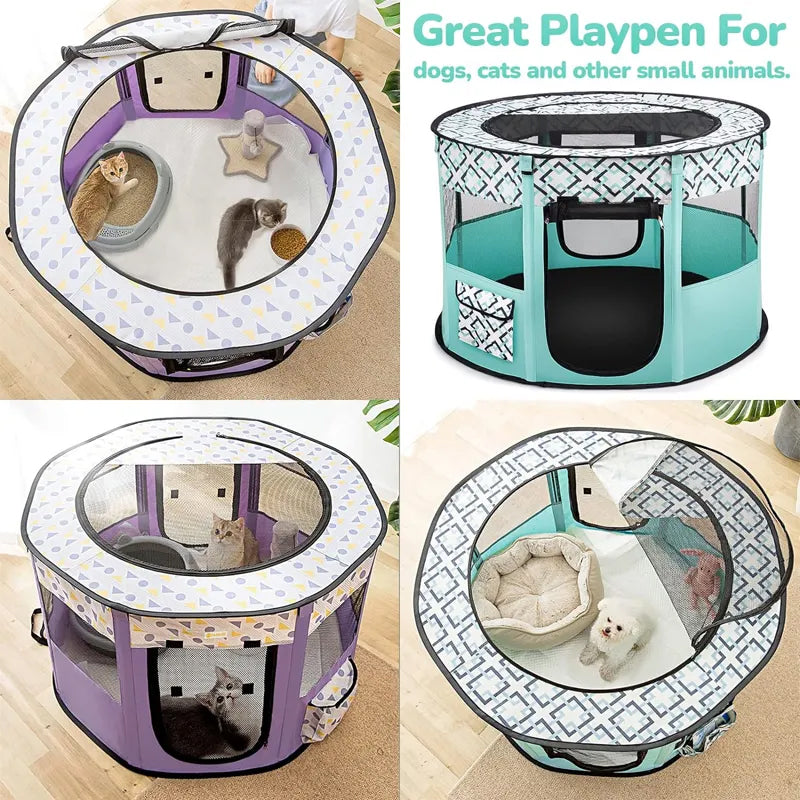 Portable Foldable Pet Playpen And Puppy Playpen Pet Tent Removable Shade Cover For Small Dog Cat
