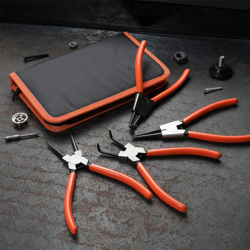 4 PCS Snap Ring Pliers Heavy Duty Set Circlip Pliers Kit with Straight Bent Jaw Precision Spring Loaded Pliers with Portable Tool Bag