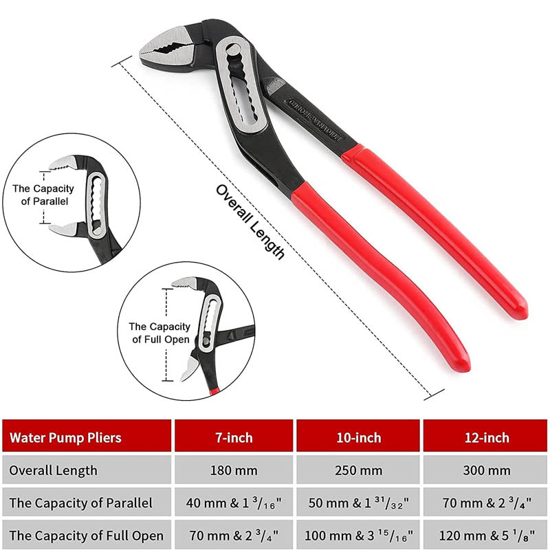 3 PCS Plier Set Groove Joint Pliers Set 12/10/7 inch 40% Wider Opening Curved Jaw Quick Adjustment Pliers