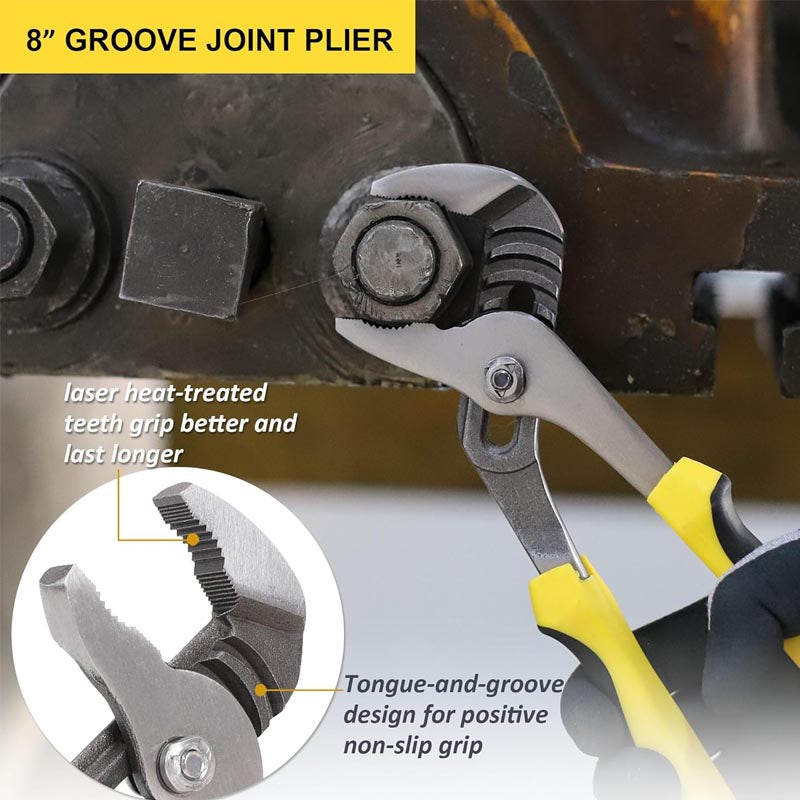 5-Piece Pliers Set Included 8" Groove Joint Pliers, 7" Linesman Pliers, 6" Long Nose Pliers, 6" Slip Joint Pliers, 6" Diagonal Pliers