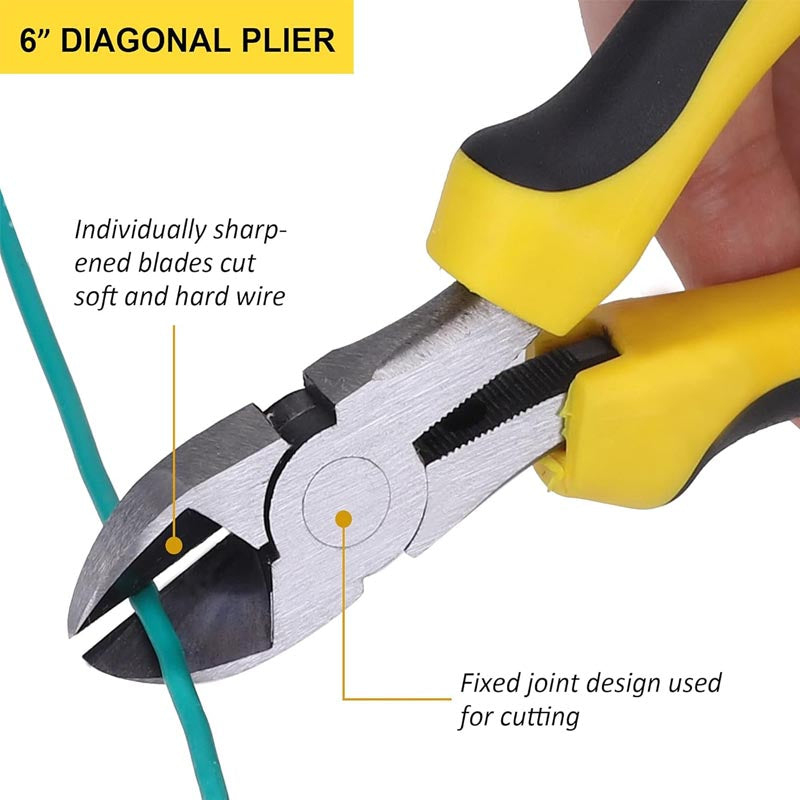 5-Piece Pliers Set Included 8" Groove Joint Pliers, 7" Linesman Pliers, 6" Long Nose Pliers, 6" Slip Joint Pliers, 6" Diagonal Pliers