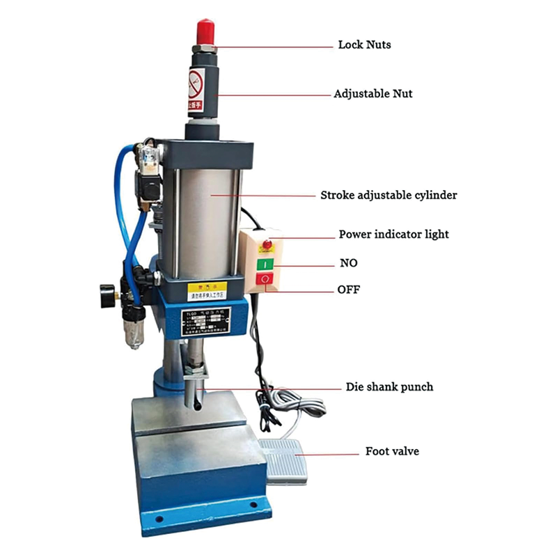Vertical Pneumatic Punch Press Machine 110v Mute Operation 16mm Die Hol,Pneumatic Punch Press Machine 440LB/200KG Pressure, Desktop Punching Press Machine,Cylinder Stroke Pneumatic Press