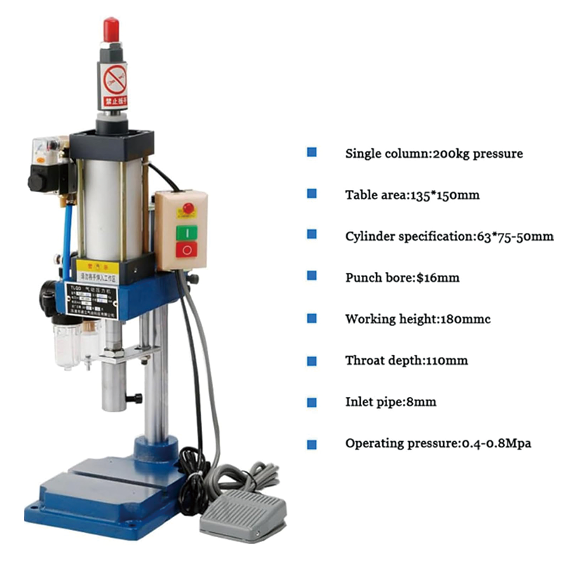 Vertical Pneumatic Punch Press Machine 110v Mute Operation 16mm Die Hol,Pneumatic Punch Press Machine 440LB/200KG Pressure, Desktop Punching Press Machine,Cylinder Stroke Pneumatic Press