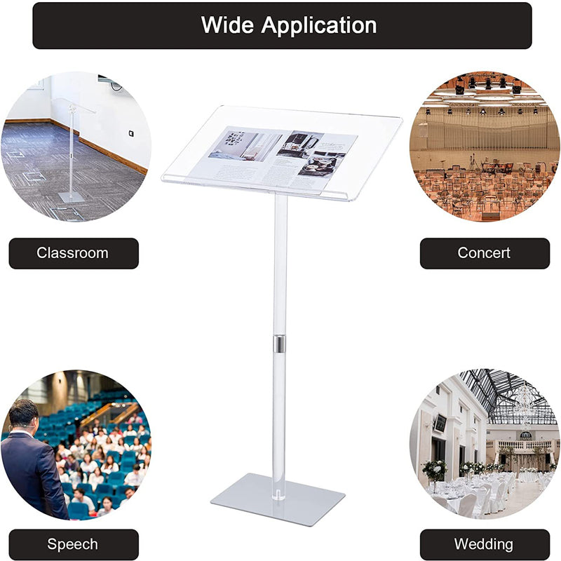 Acrylic Podium Stand Angle Adjustable Modern Lecterns & Pulpits For Classroom Concert Church Speech Easy Assembly Metal Base