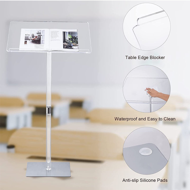 Acrylic Podium Stand Angle Adjustable Modern Lecterns & Pulpits For Classroom Concert Church Speech Easy Assembly Metal Base