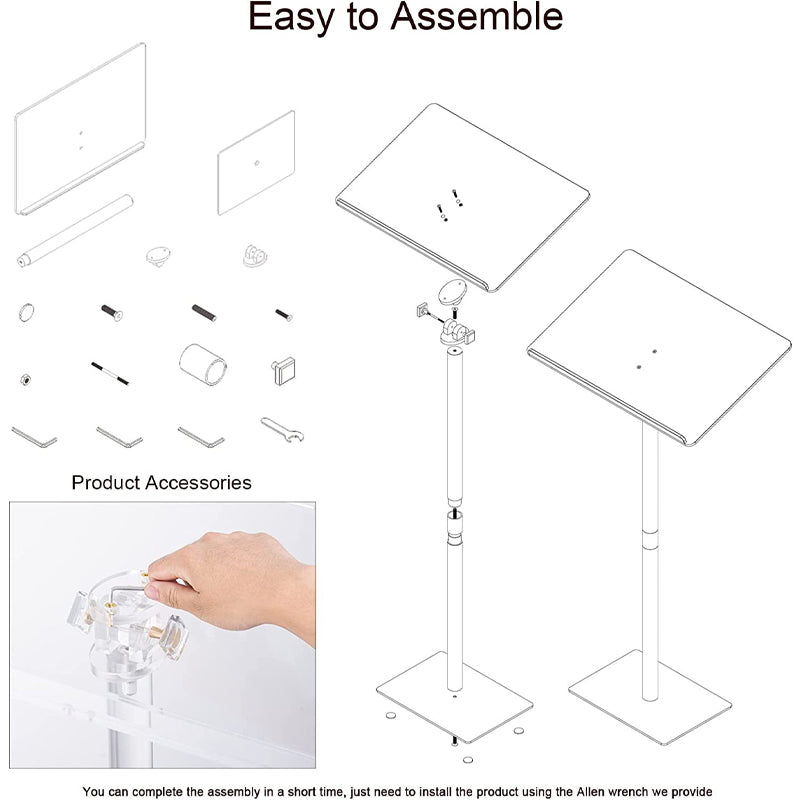 Acrylic Podium Stand Angle Adjustable Modern Lecterns & Pulpits For Classroom Concert Church Speech Easy Assembly Metal Base