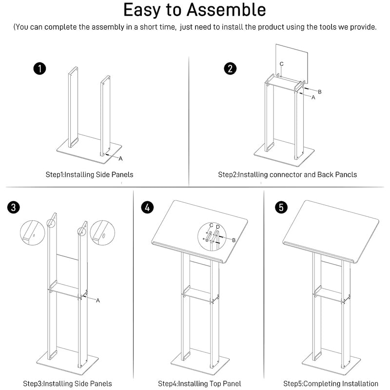 46.1" Clear Acrylic Podium Stand With Metal Base Lucite Lectern Pulpits For Classroom Weddings Churches Speech With Storage Shelf