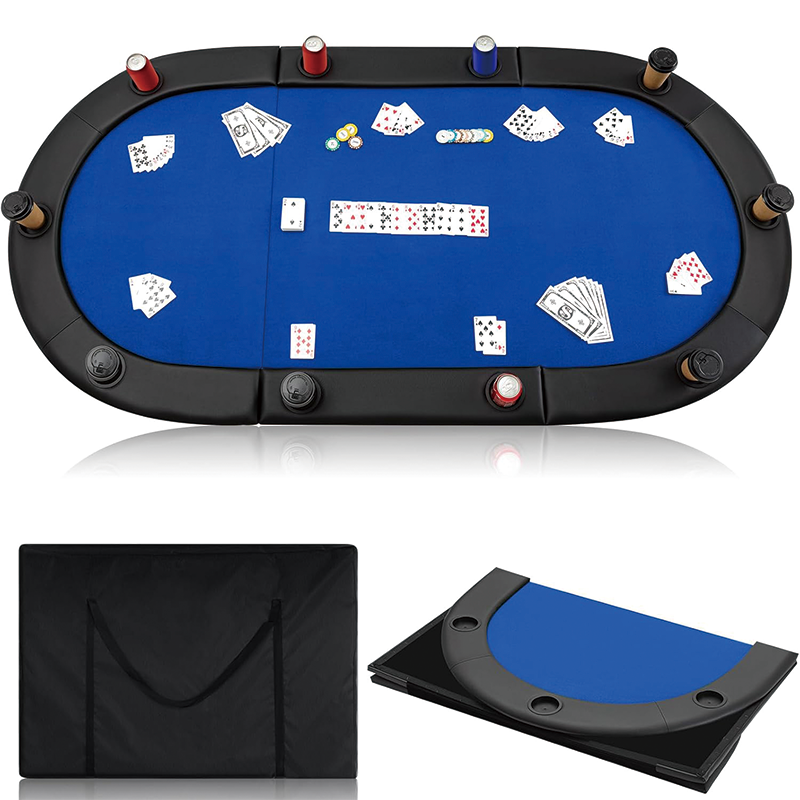 Player Foldable Poker Table Top with 10 Cupholders, 84" Tri Fold Folding Poker Padded Table for 10 Player Family Game
