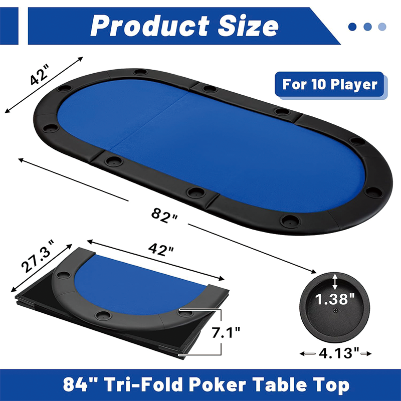Player Foldable Poker Table Top with 10 Cupholders, 84" Tri Fold Folding Poker Padded Table for 10 Player Family Game