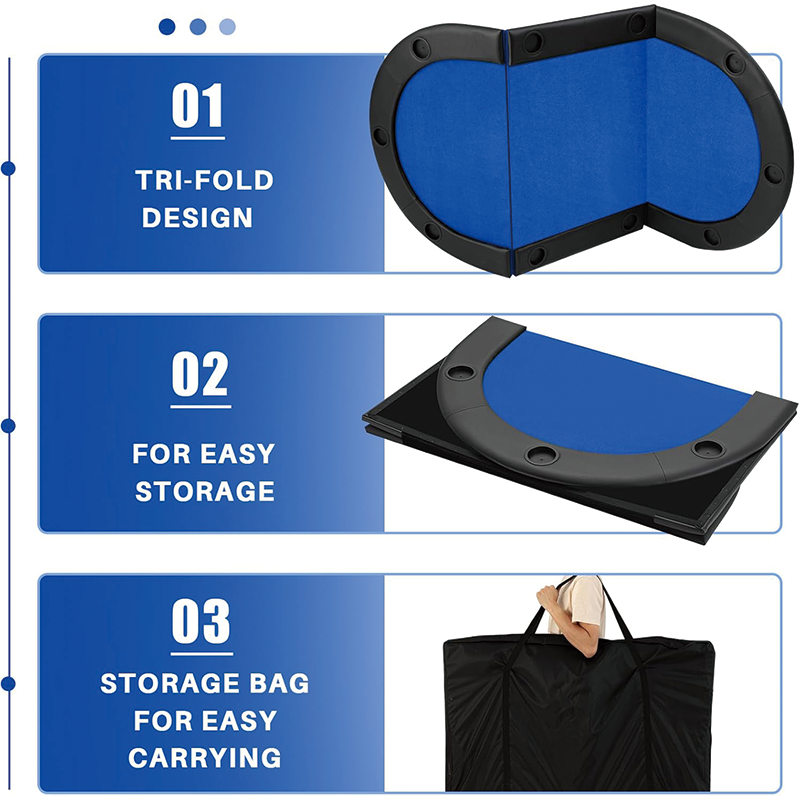 Player Foldable Poker Table Top with 10 Cupholders, 84" Tri Fold Folding Poker Padded Table for 10 Player Family Game