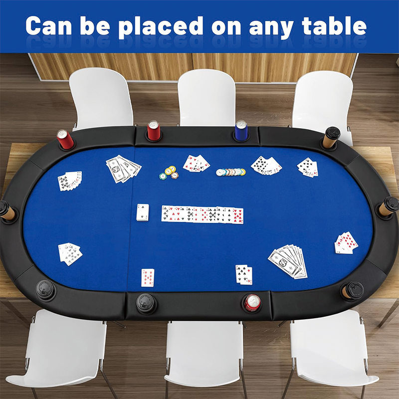 Player Foldable Poker Table Top with 10 Cupholders, 84" Tri Fold Folding Poker Padded Table for 10 Player Family Game