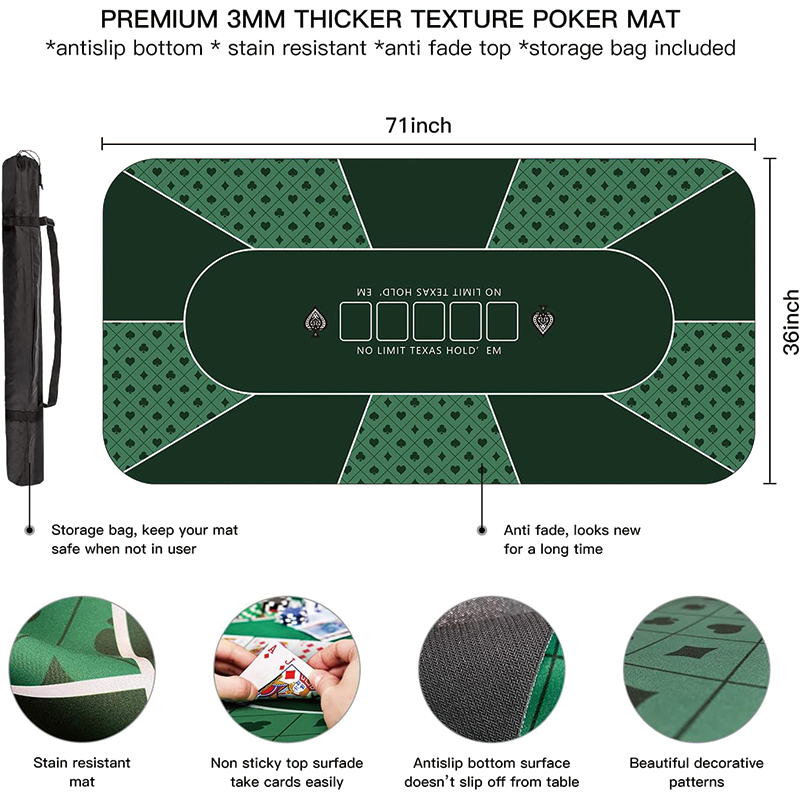 Poker Table Top, 70 x 35 Inch Poker Mat, Folding Portable Poker Table Top Layout w/Carrying Bag for Poker Games, Blackjack