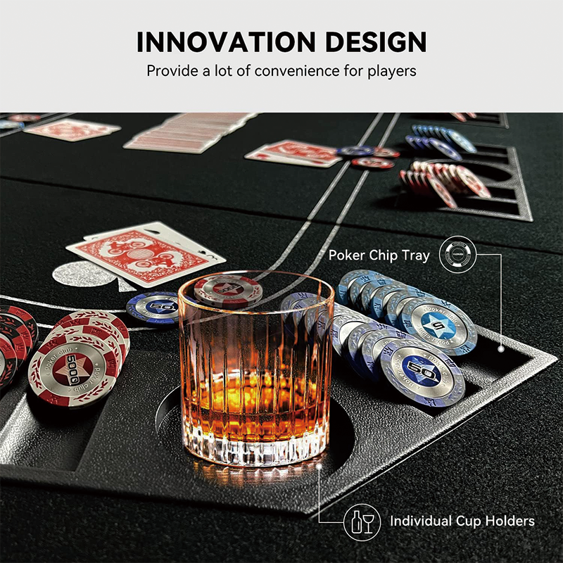 Poker Table Top, 63"X31" 3 in 1 Texas Hold'em Poker Card Tabletop Layout, Foldable Poker Table Craps Mat with Cup Holders for Poker, Blackjack