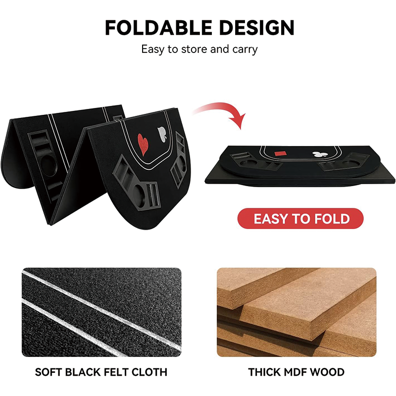 Poker Table Top, 63"X31" 3 in 1 Texas Hold'em Poker Card Tabletop Layout, Foldable Poker Table Craps Mat with Cup Holders for Poker, Blackjack