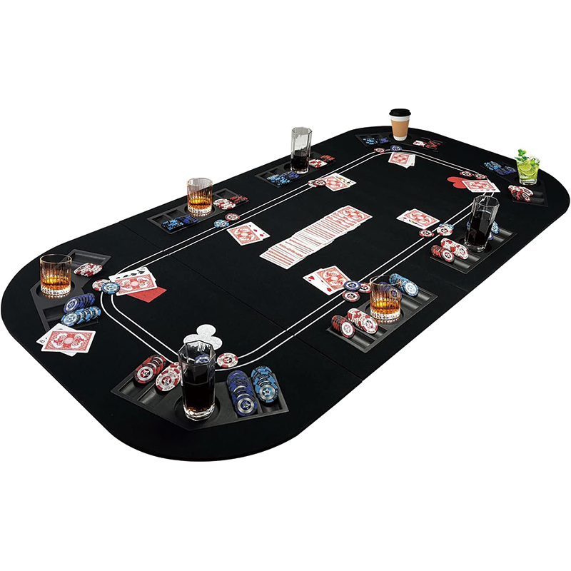 Poker Table Top, 63"X31" 3 in 1 Texas Hold'em Poker Card Tabletop Layout, Foldable Poker Table Craps Mat with Cup Holders for Poker, Blackjack
