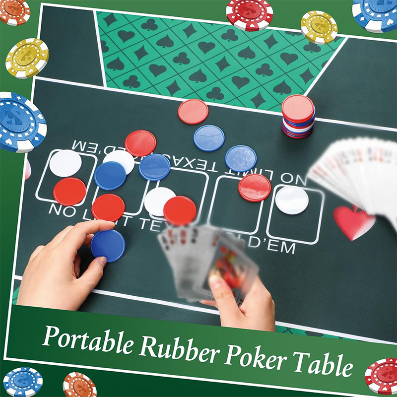 Poker Table Top, 46.5 x 23.5 Inch ortable Rubber Poker Table Cover Folding Texas Poker Table with Storage Bag, 5 Players Layout Blackjack Games