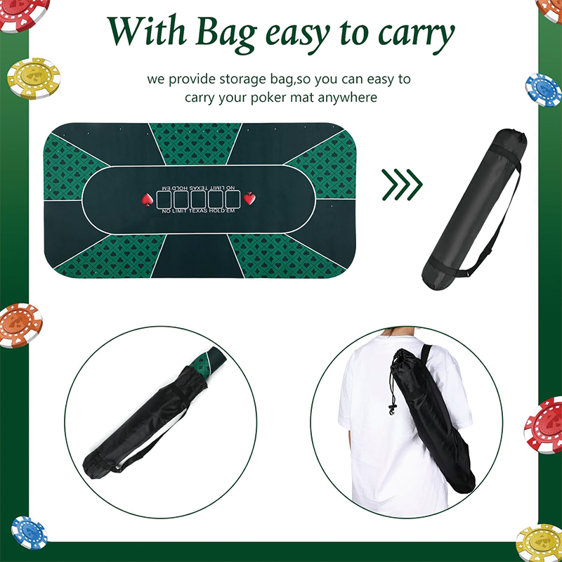 Poker Table Top, 46.5 x 23.5 Inch ortable Rubber Poker Table Cover Folding Texas Poker Table with Storage Bag, 5 Players Layout Blackjack Games