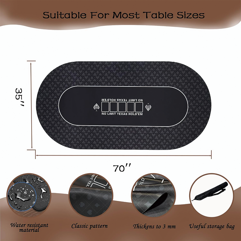 Poker Table Top, 70" x 35" Texas Hold'em Poker Mat with Portable Carrying Bag, 10 Player Fit for Party Game & Casino