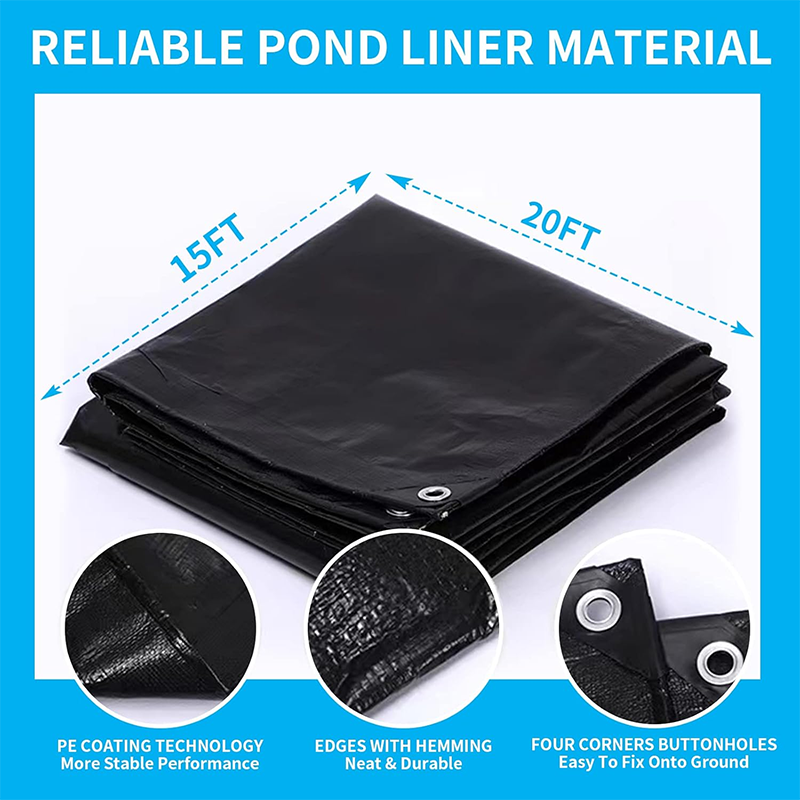 15X20FT Reinforced PE Pond Liner, Pond Liners for Outdoor Ponds, Hemmed Edge with Buttonholes Liners for KOI/Fish, Duck Pond and Waterscape.