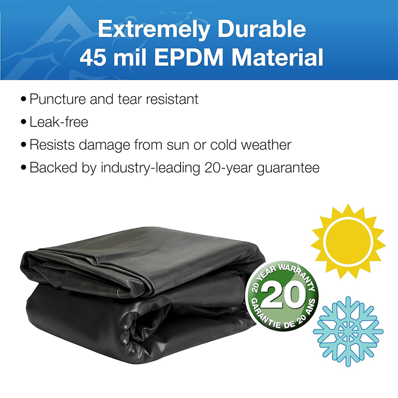PRO Grade Fish Safe 45 MIL EPDM Pond Liner, 10ft x 8ft, 80 sq. ft, Black