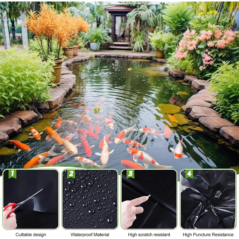 Pond Liner,10 x 10 Feet HDPE Garden Pond Liner, 7.8 Mil Thickness Flexible Liners Black Pond Skin for Waterfall, Stream, Fountains and Waterscape