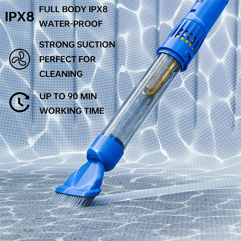Cordless Pool Vacuum With Extension Pool Pole, Handheld Vacuum For Above Ground Pools, Spas, Hot Tubs, Ponds And Lap Pools