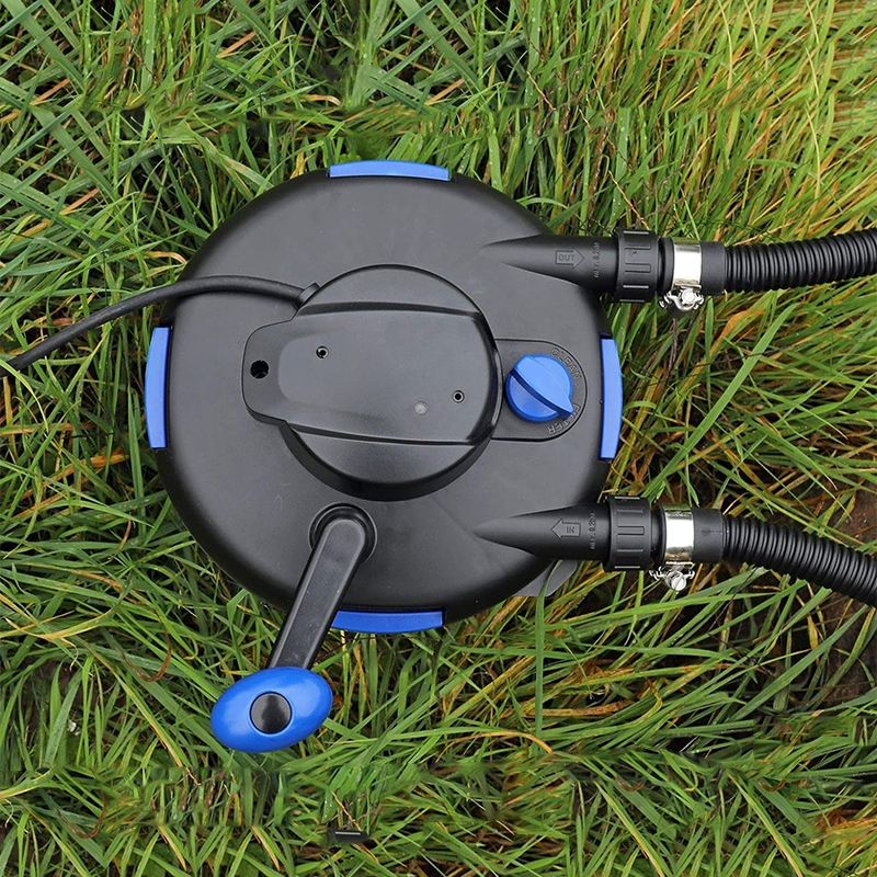 Pond filter set (pond capacity 5,000 l, flow rate 1,500 l/h, UV-C 9 W, built-in backwash function, including pump, UV-C spotlight, hose, filter material)