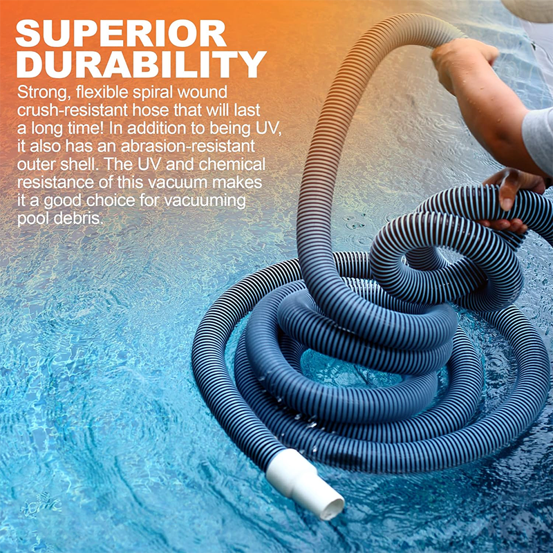 15 Feet Commercial Grade Pool Vacuum Hose - Above Ground and Inground Pool Vacuum Hose - Fits Most Vacuum Heads - Includes Swivel Head - Premium Pool Accessories